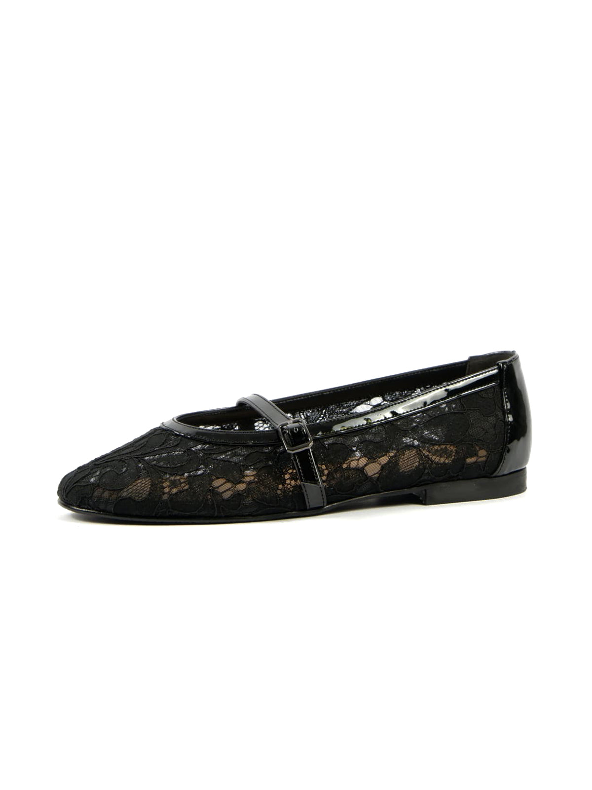 Black Lace Mesh Round-Toe Chic Mary Jane Classic Ballet Flats
