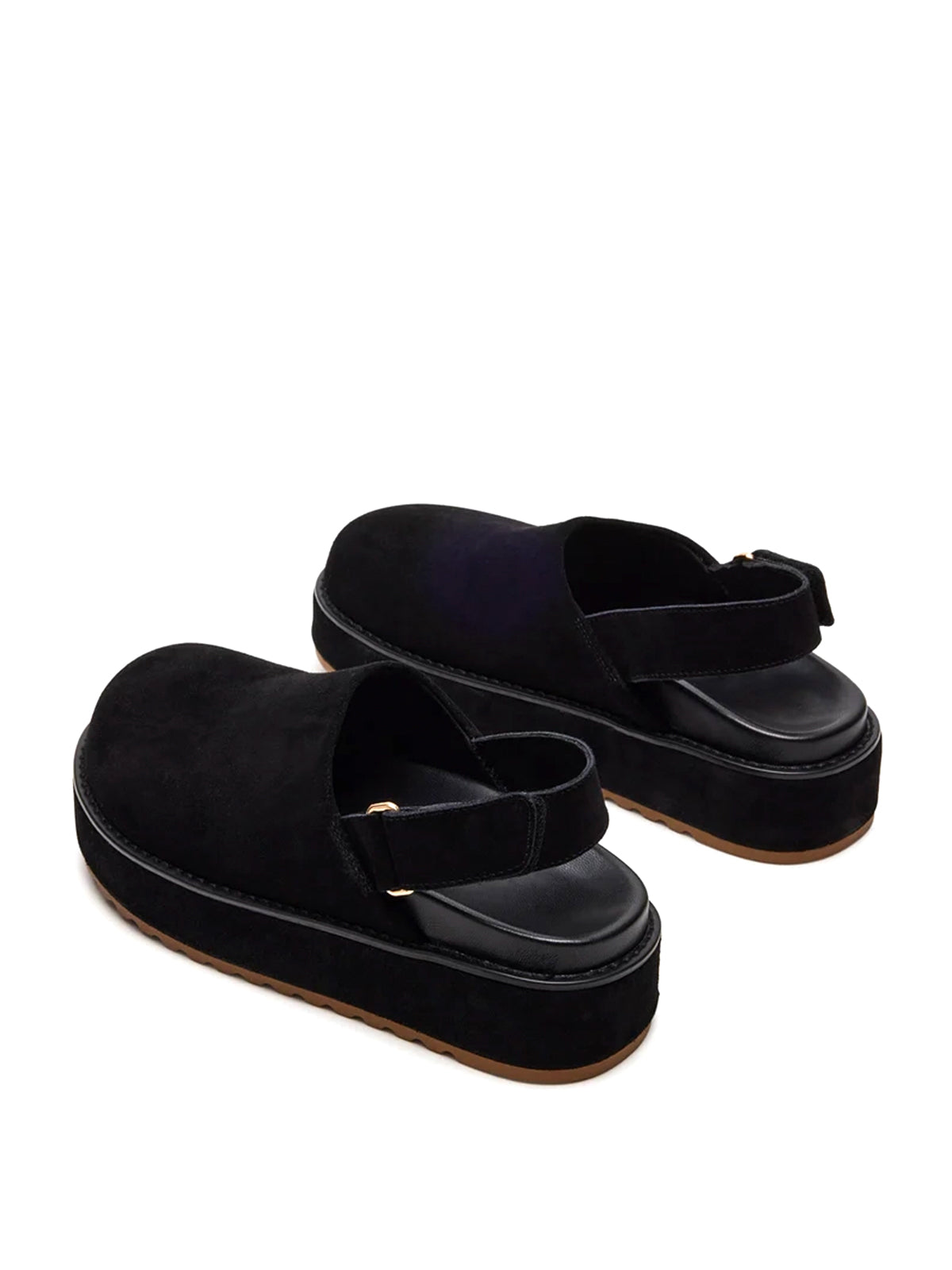 Black Faux Suede Round-Toe Slingback Platform Shoes