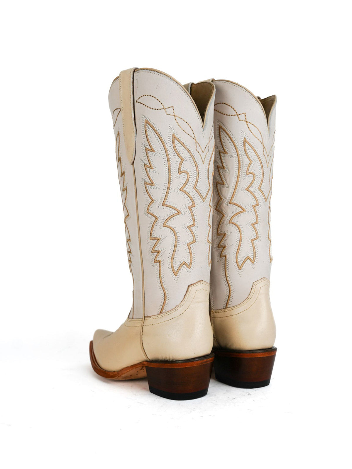 Western Snip-Toe Embroidery Half-Zip Mid Calf Cowgirl Boots - Bone
