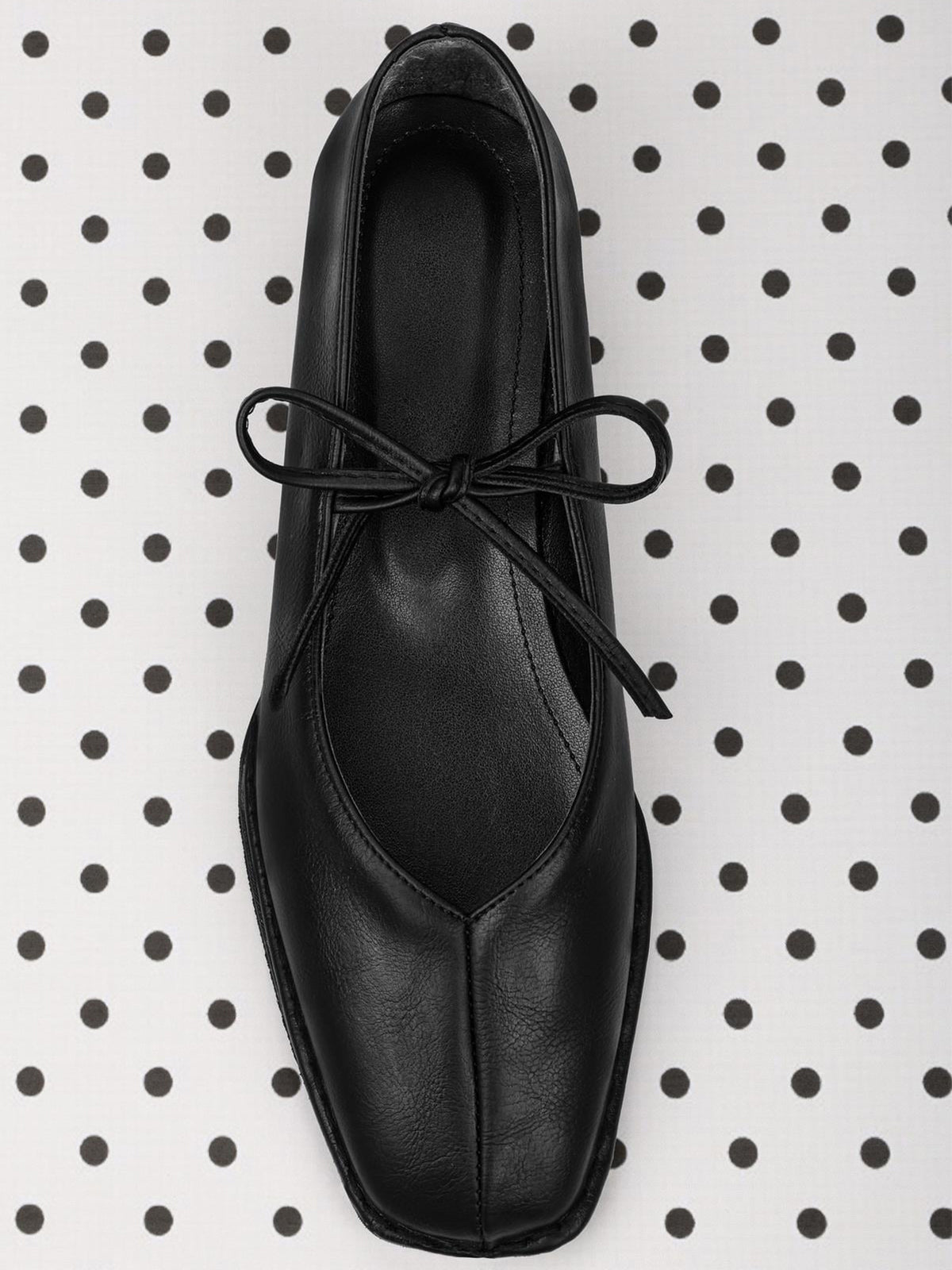 Black Square-Toe Classic Bridge Strap Slip-On Stylish Flats