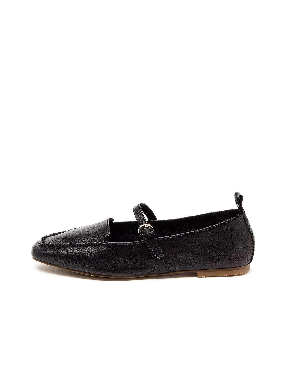 Black Square-Toe Slip-On Mary Jane Flats Loafers