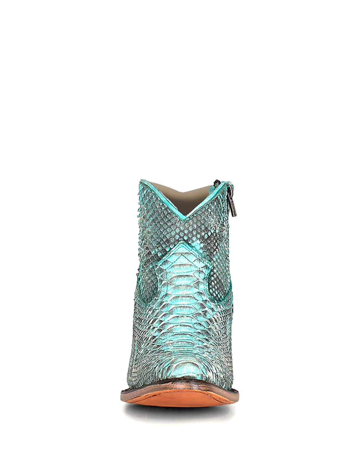 Snakeskin Almond-Toe Full-Zip Simple Ankle Cowgirl Boots
