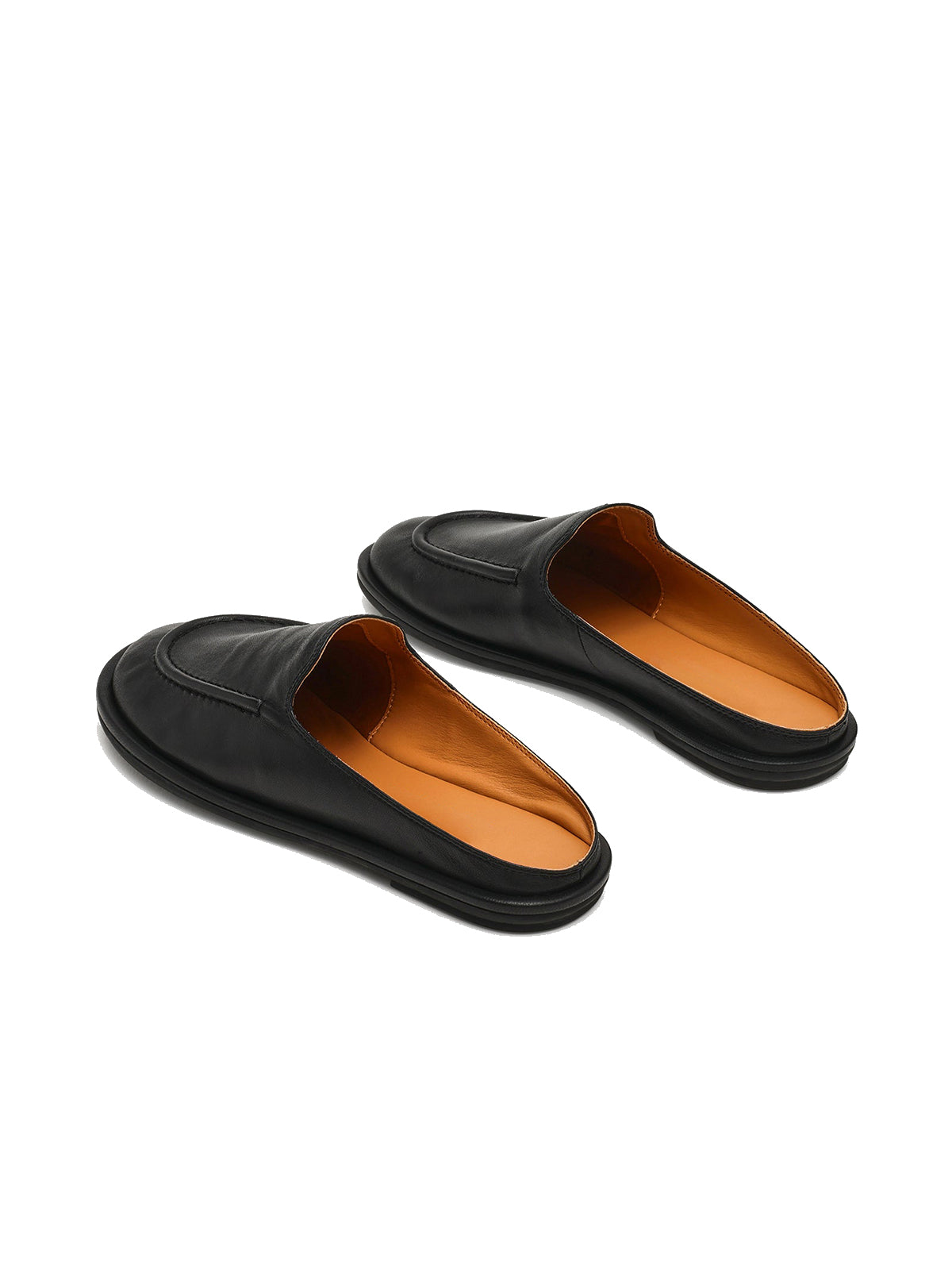 Black Vegan Leather Round-Toe Slip-On Backless Flats