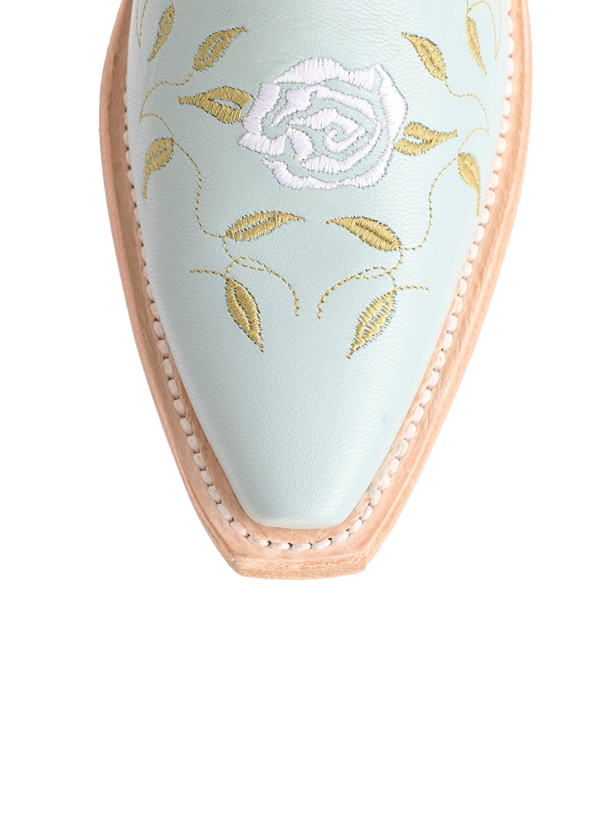 Powder Blue Snip-Toe Rose Embroidery Mid Calf Cowgirl Boots