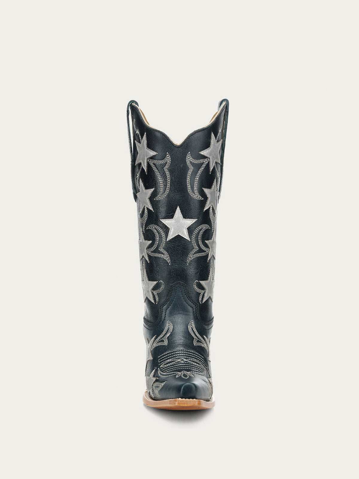 Navy Snip-Toe Chic Stars Inlay With Embroidery Mid Calf Cowgirl Boots