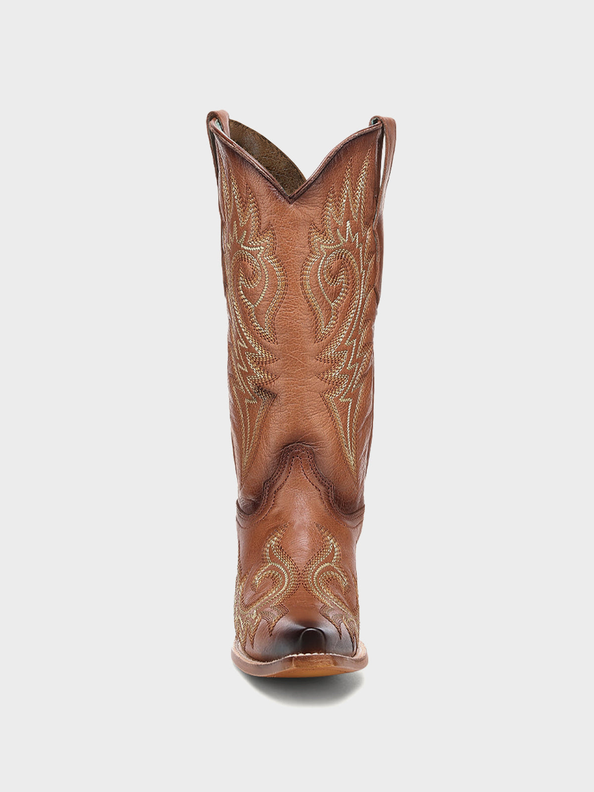 Flames Embroidery Snip-Toe Sleek Mid Calf Cowgirl Boots - Cognac
