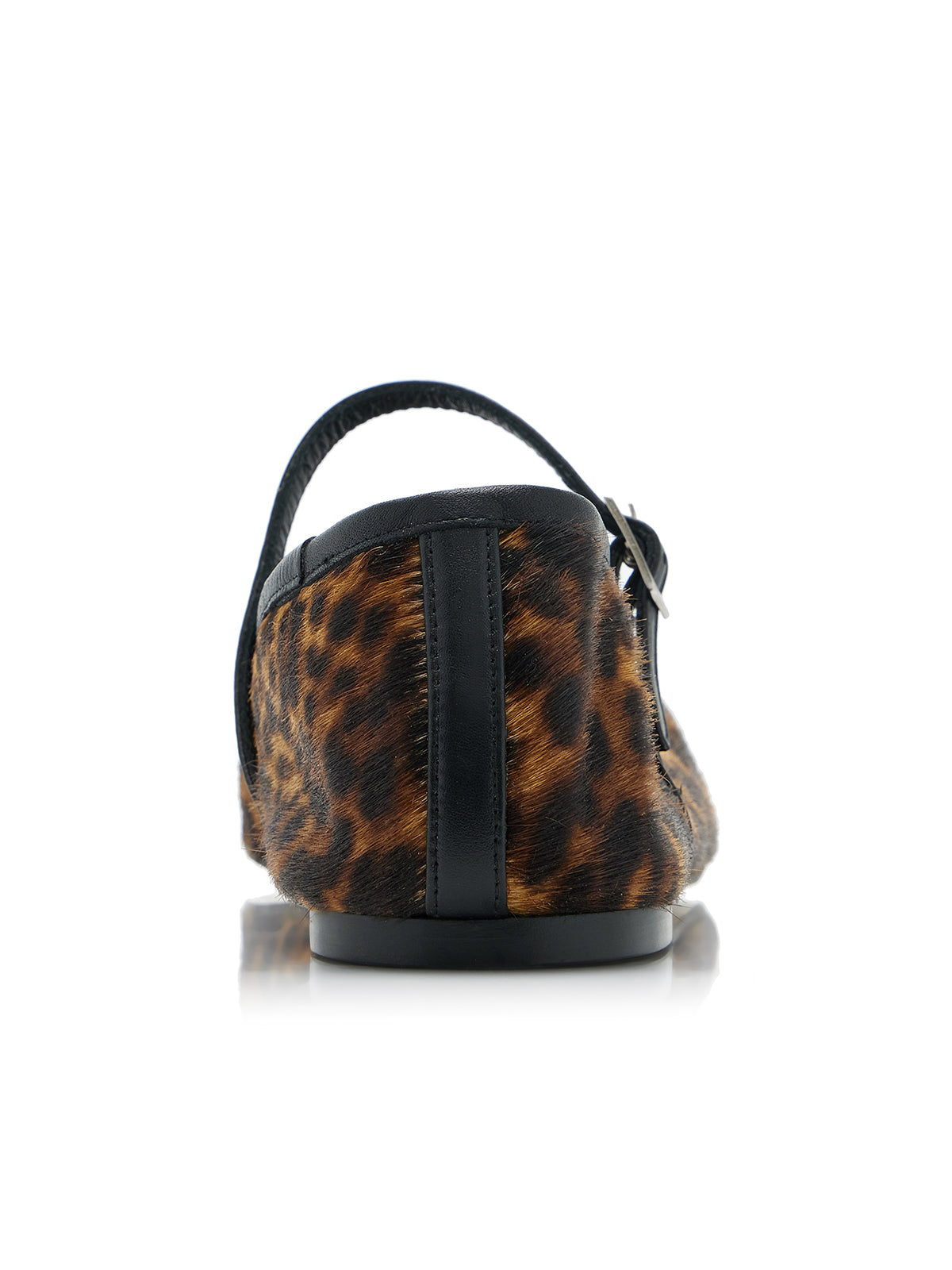 Leopard Pony Hair Round-Toe Bridge Strap Ballet Flats