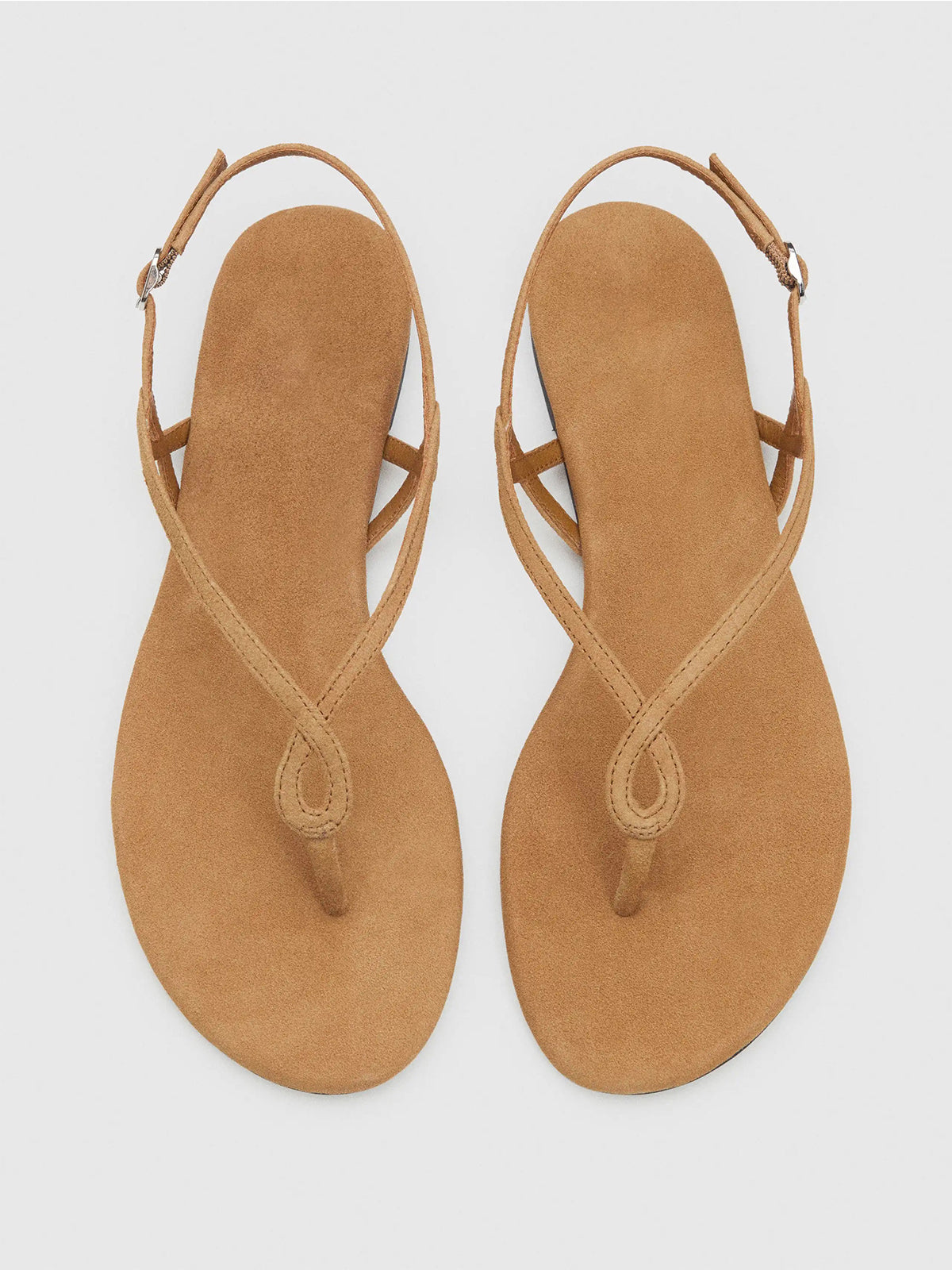 Brown Faux Suede Round-Toe Strappy And Ankle Strap Sandals Flats