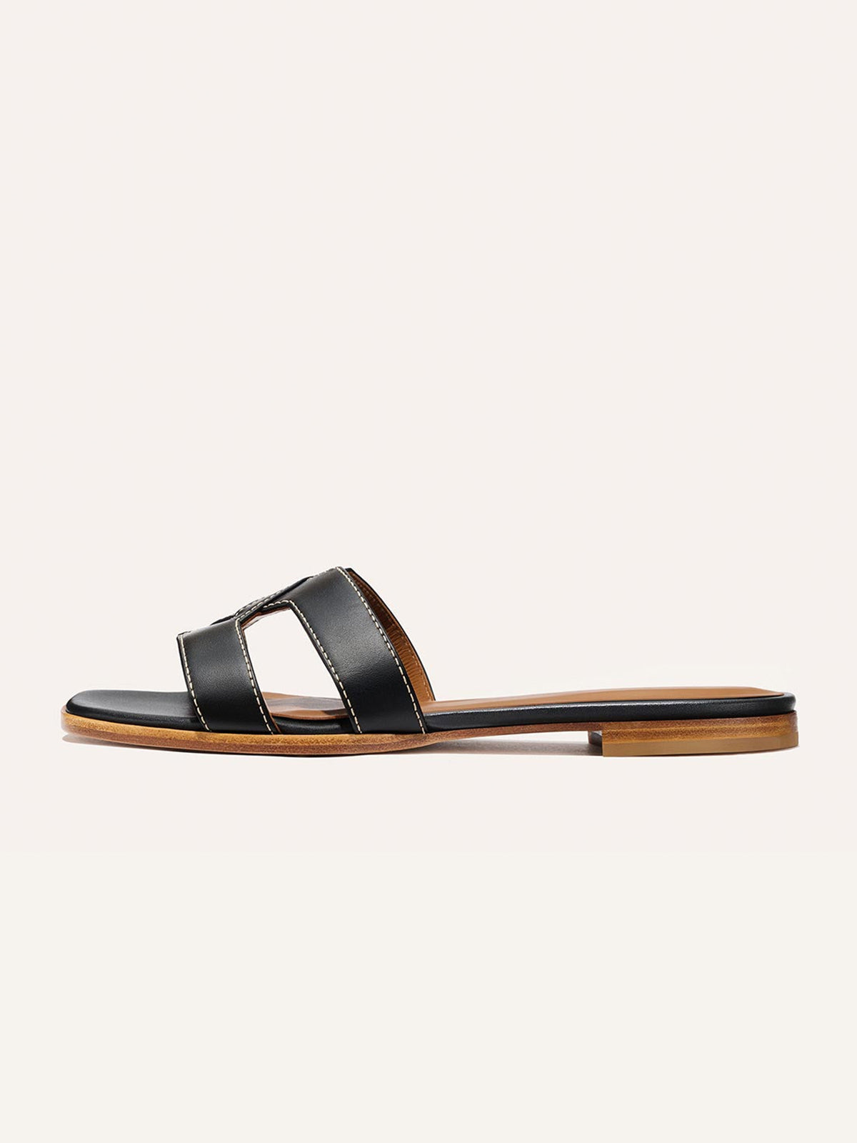 Black Square-Toe Stylish Backless Sandals Flats