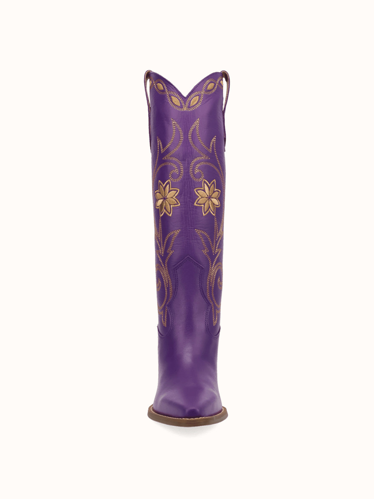 Snip-Toe Flowers And Chic Embroidery Wide Calf Knee High Cowgirl Boots - Purple