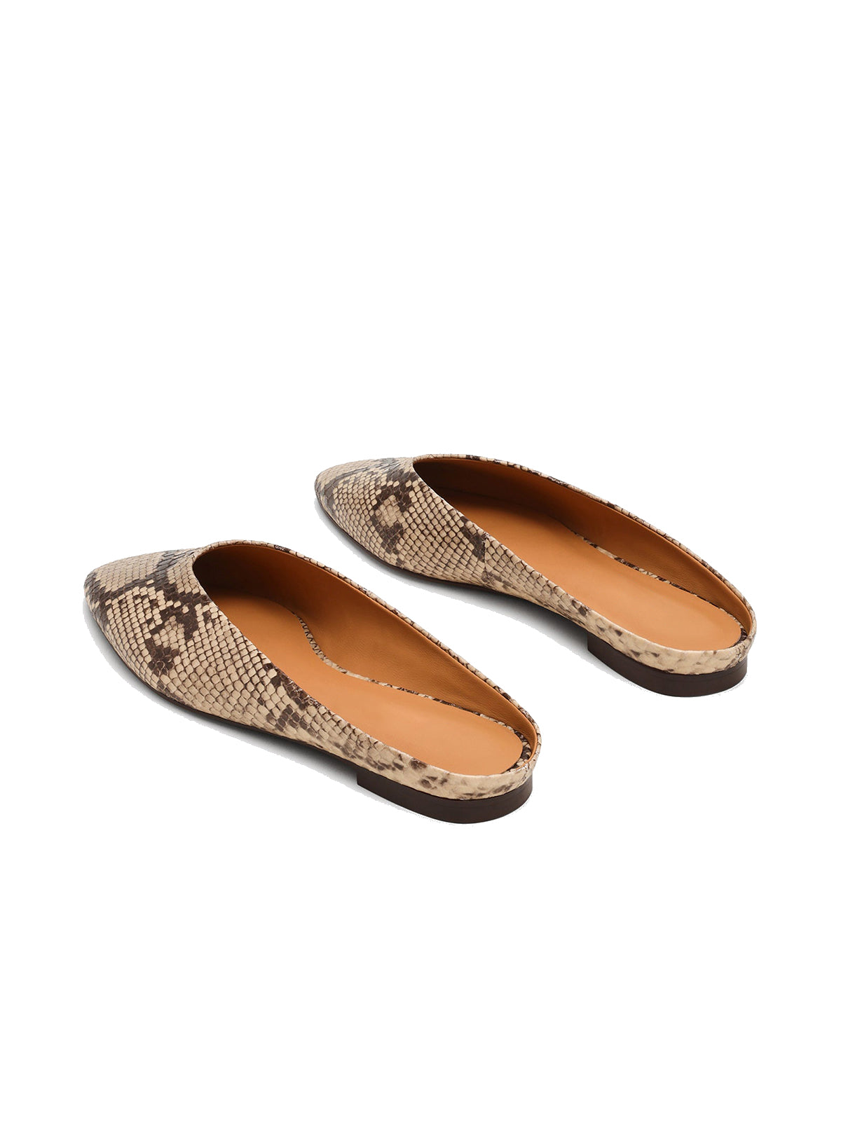 Snakeskin Print Almond-Toe Slip-On Simple Backless Flats