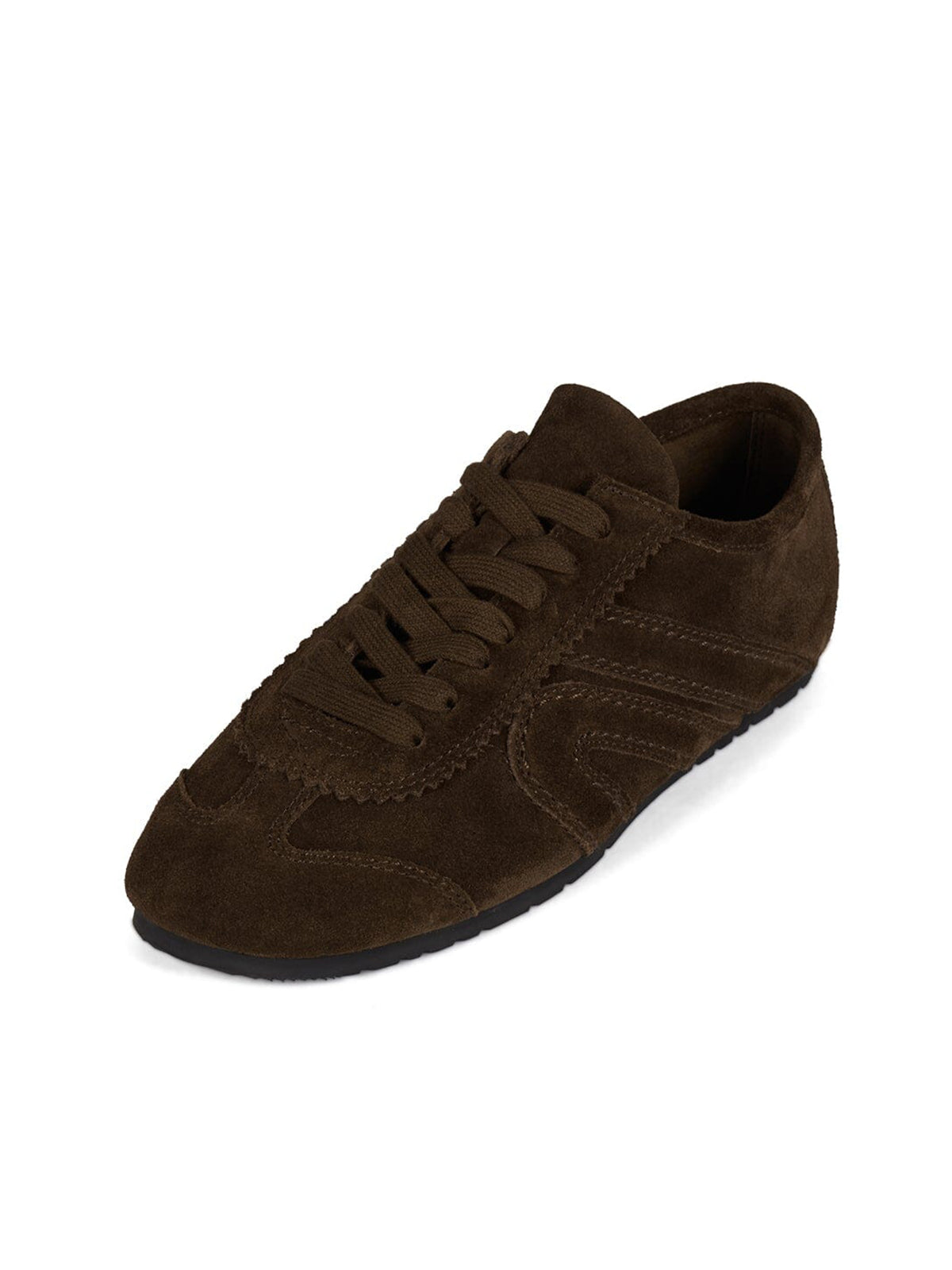 Chocolate Faux Suede Round-Toe Lace-Up Classic Sneakers Flats
