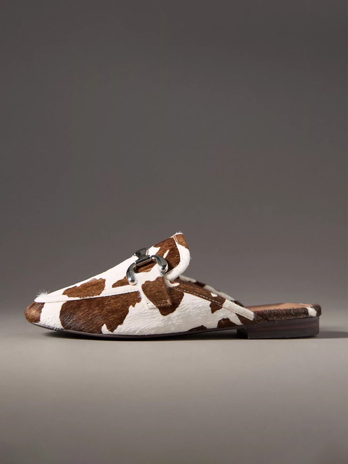 Cow Print Square-Toe Slip-On Front Metal Detail Flats Loafers