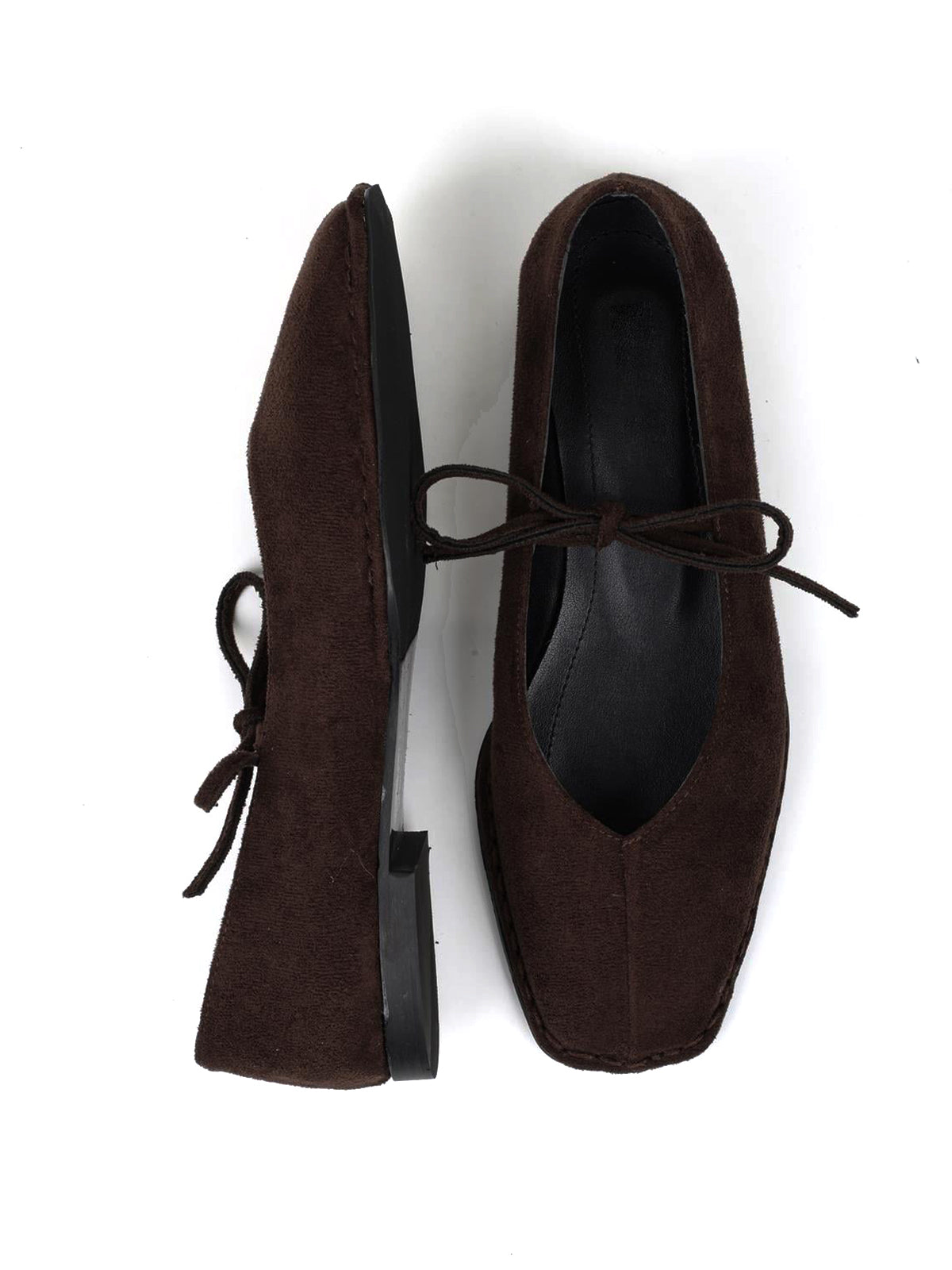 Chocolate Faux Suede Square-Toe Classic Bridge Strap Slip-On Stylish Flats