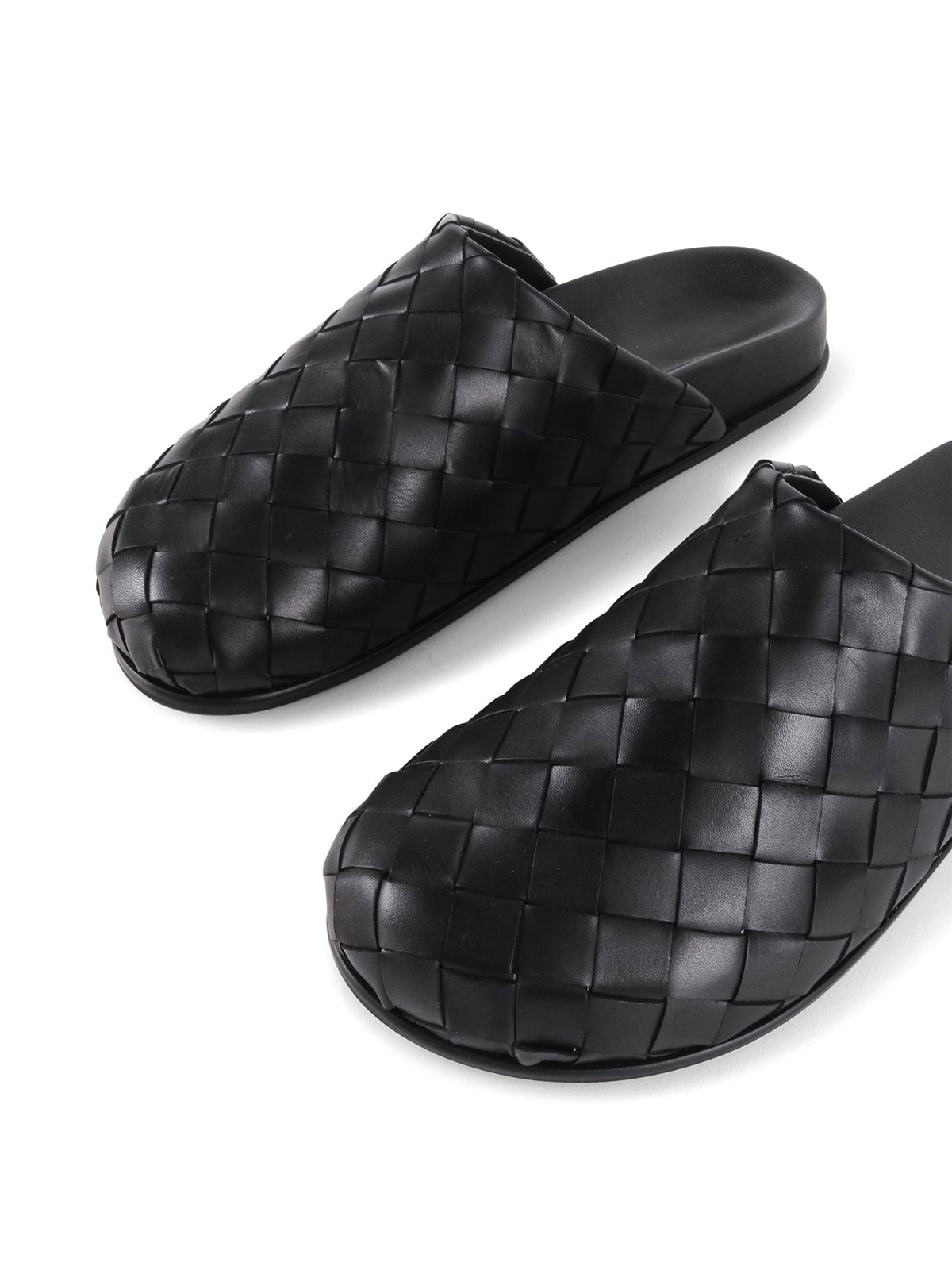 Black Woven Vegan Leather Square-Toe Backless Slip-On Chic Flats