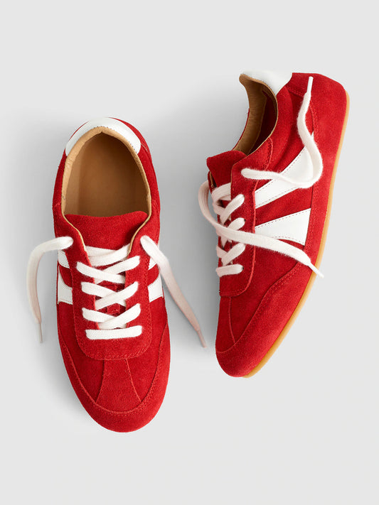 Red Cow Suede And Cow Leather Round-Toe Lace-Up Classic Sneakers
