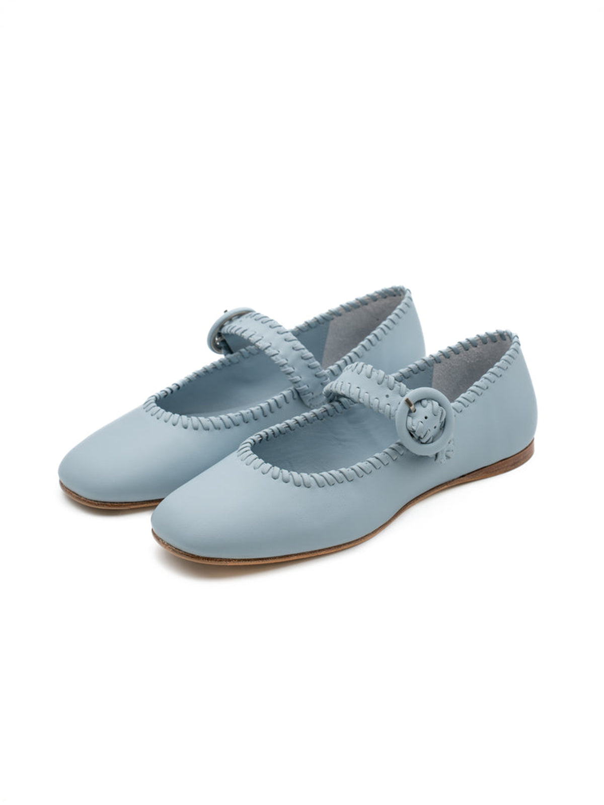 Sky Blue Square-Toe Chic Buckle Mary Jane Classic Flats
