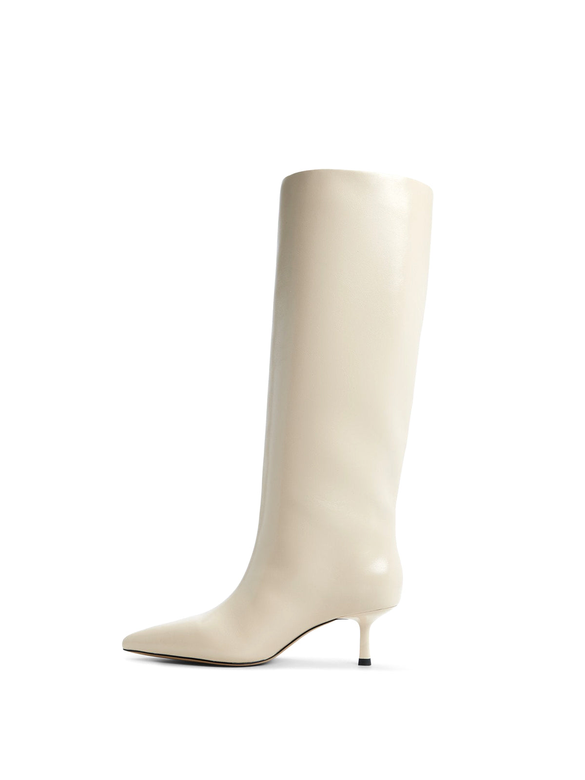 Cream Pointed-Toe Sleek Wide Calf Knee High Stiletto Boots