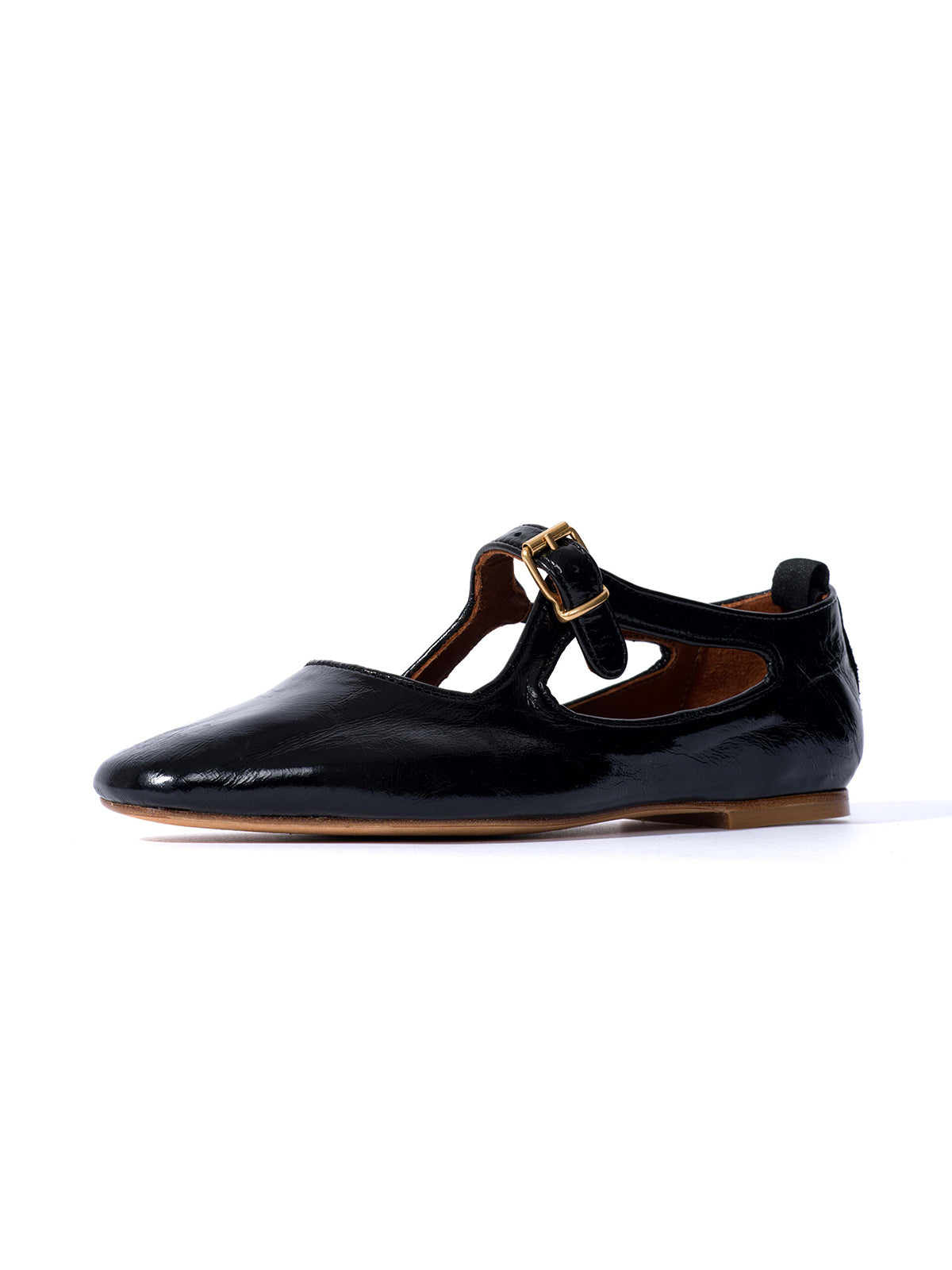 Square-Toe Buckle Strap Chic Flats - Black