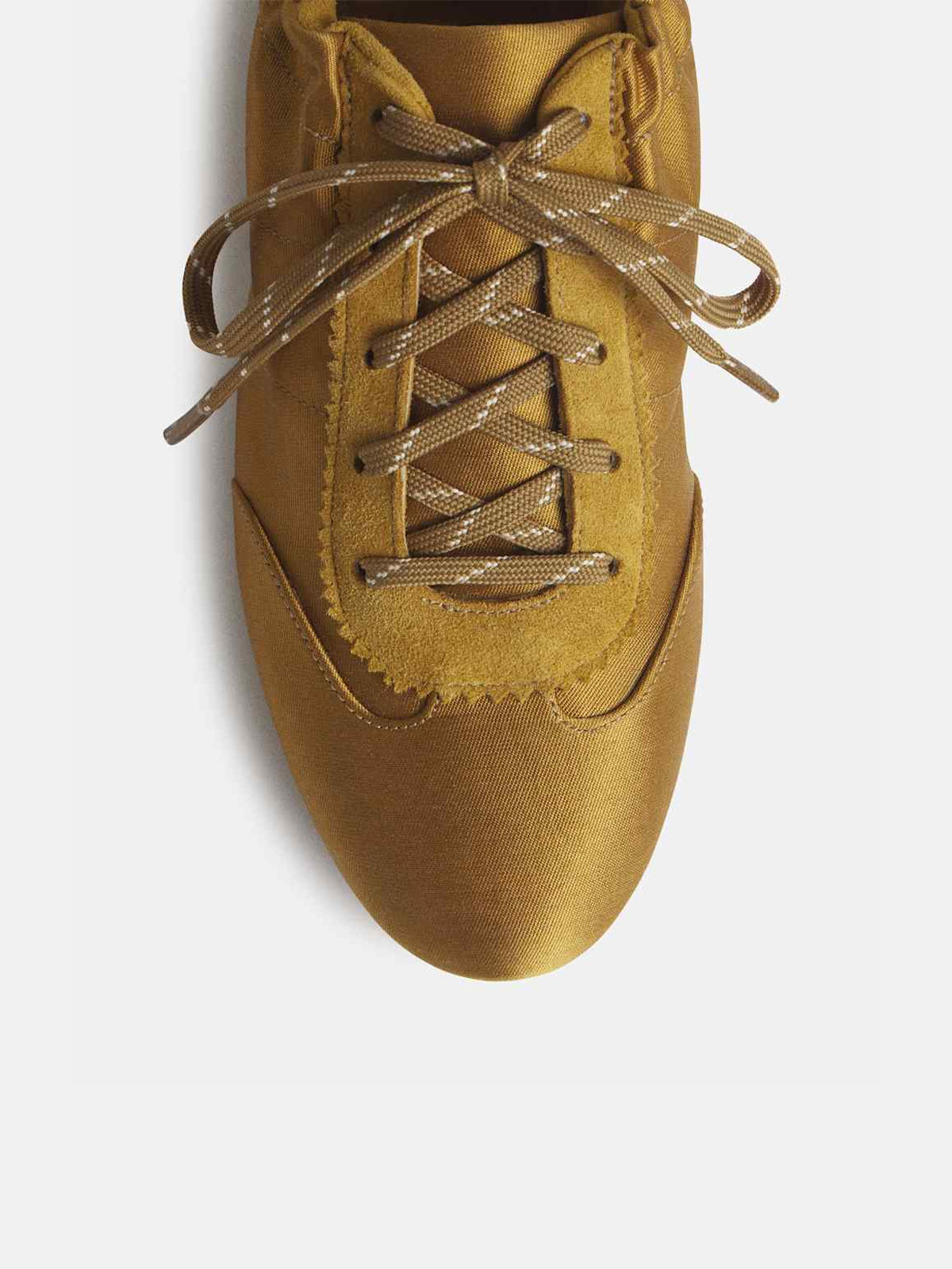 Olive Green Satin And Cow Suede Lace-Up Chic Flats Sneakers