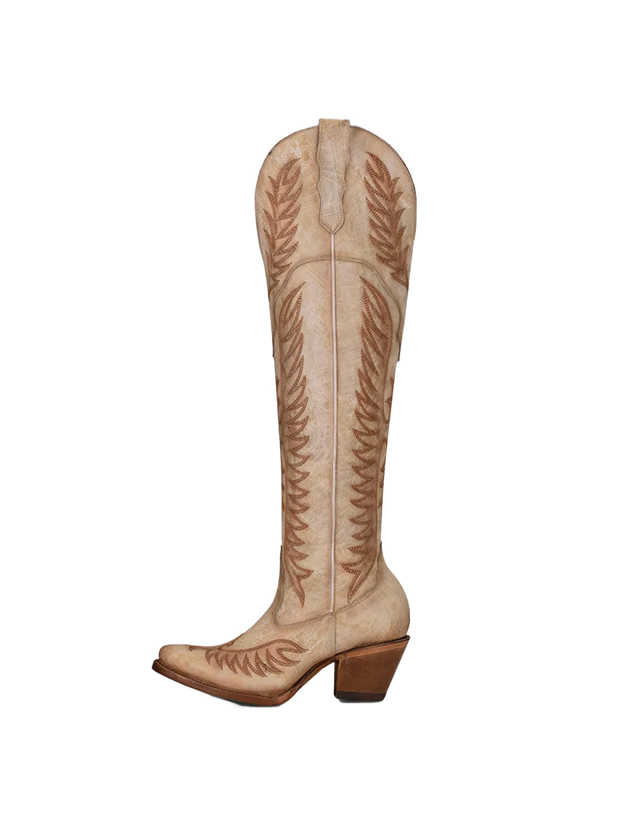 Almond-Toe Classic Embroidery Half-Zip Over-The-Knee Cowgirl Boots - Bone