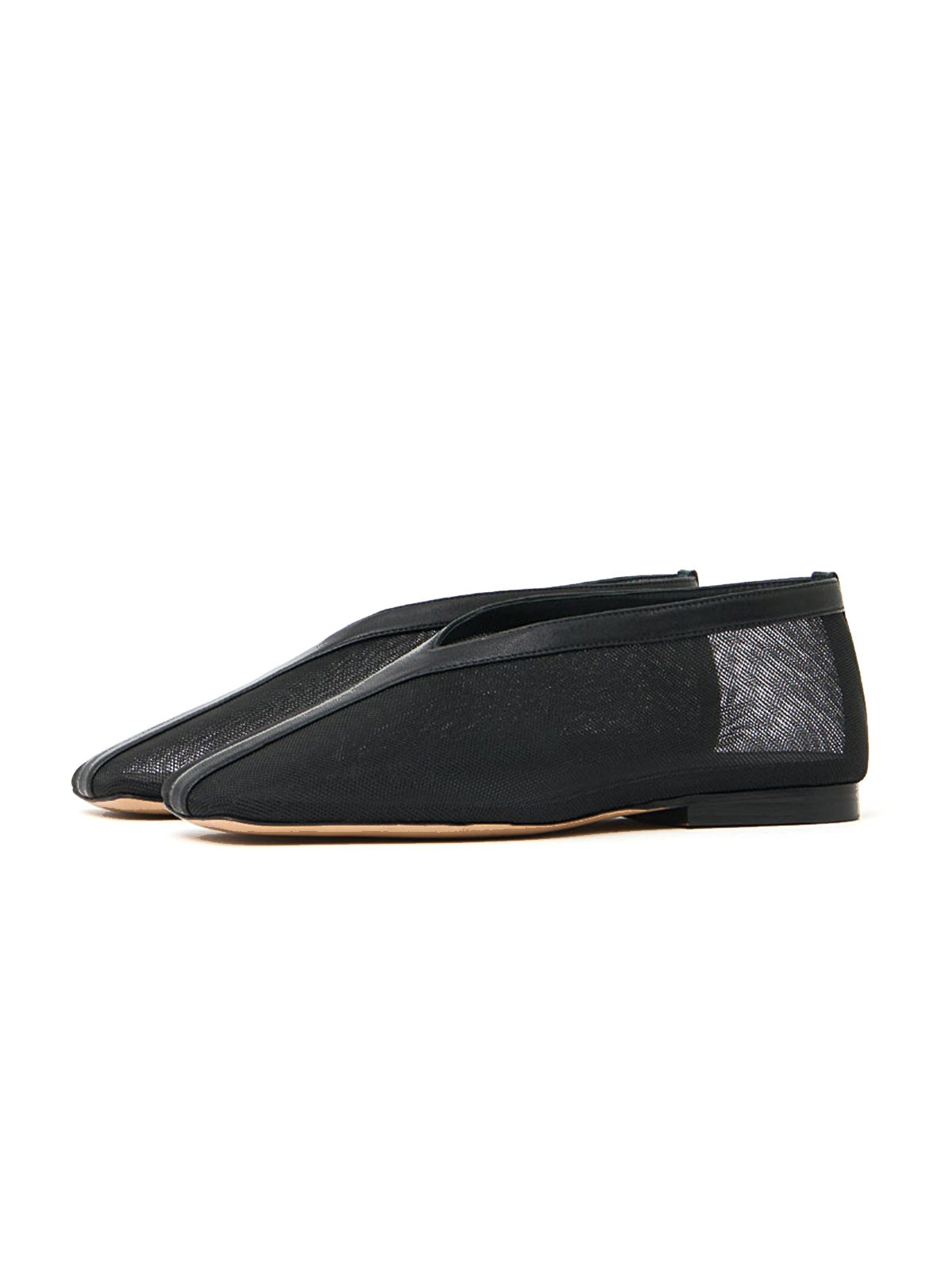 Black Mesh Square-Toe V-Cut Vamp Ballet Flats