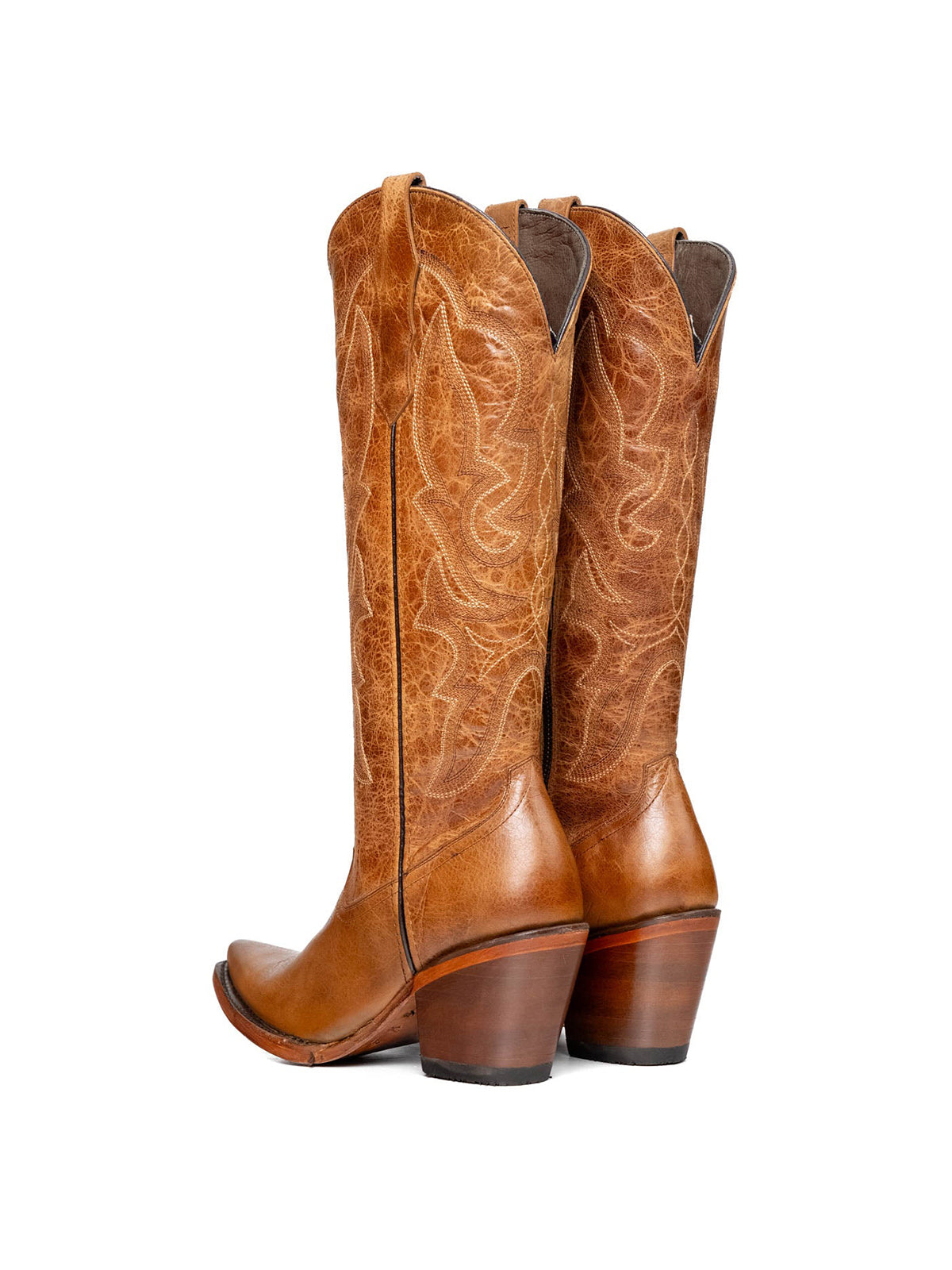 Western Snip-Toe Embroidery Half-Zip Knee High Chic Cowgirl Boots - Tan
