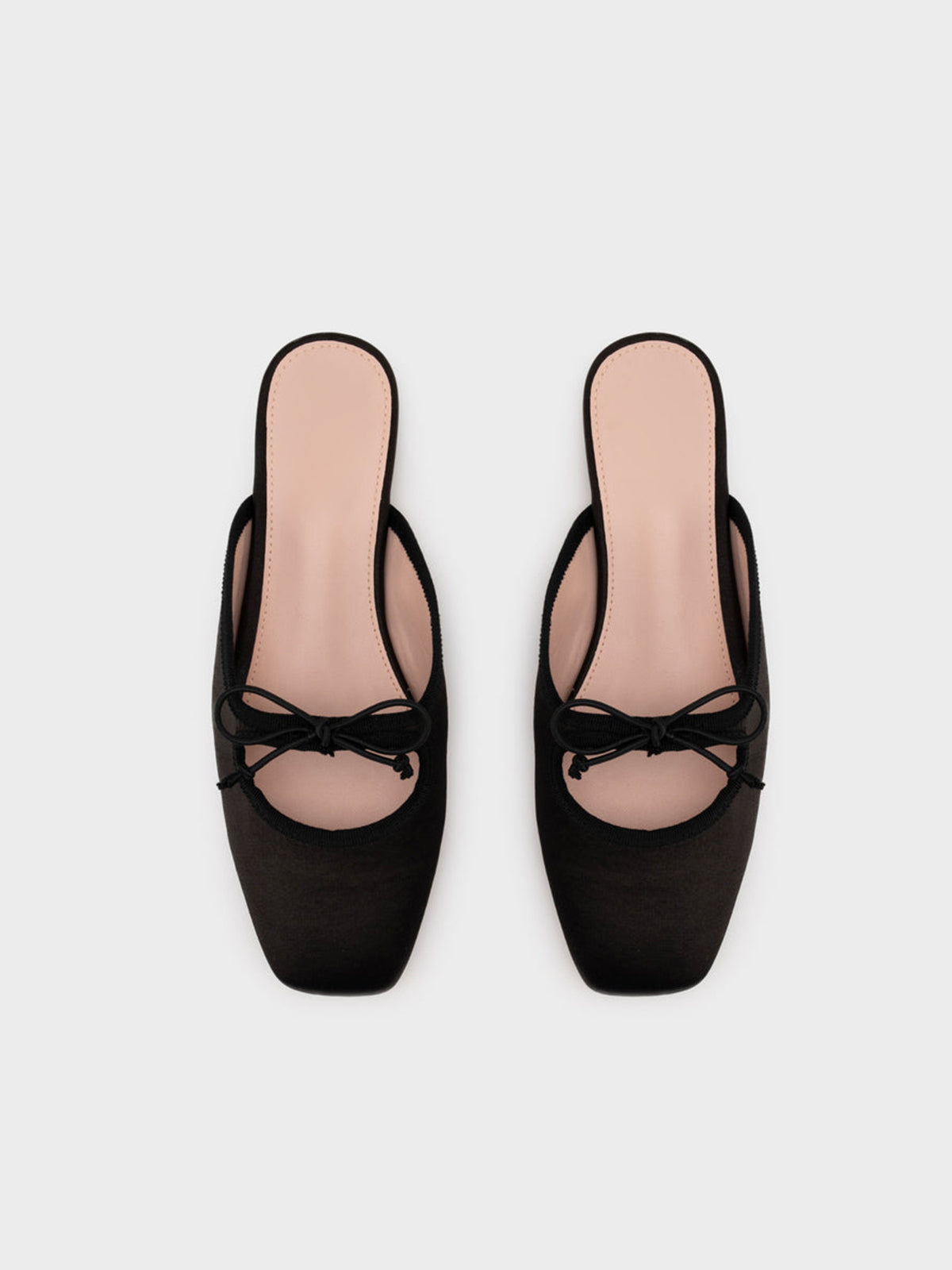 Black Faux Suede Square-Toe Slip-On Bow Mule Flats
