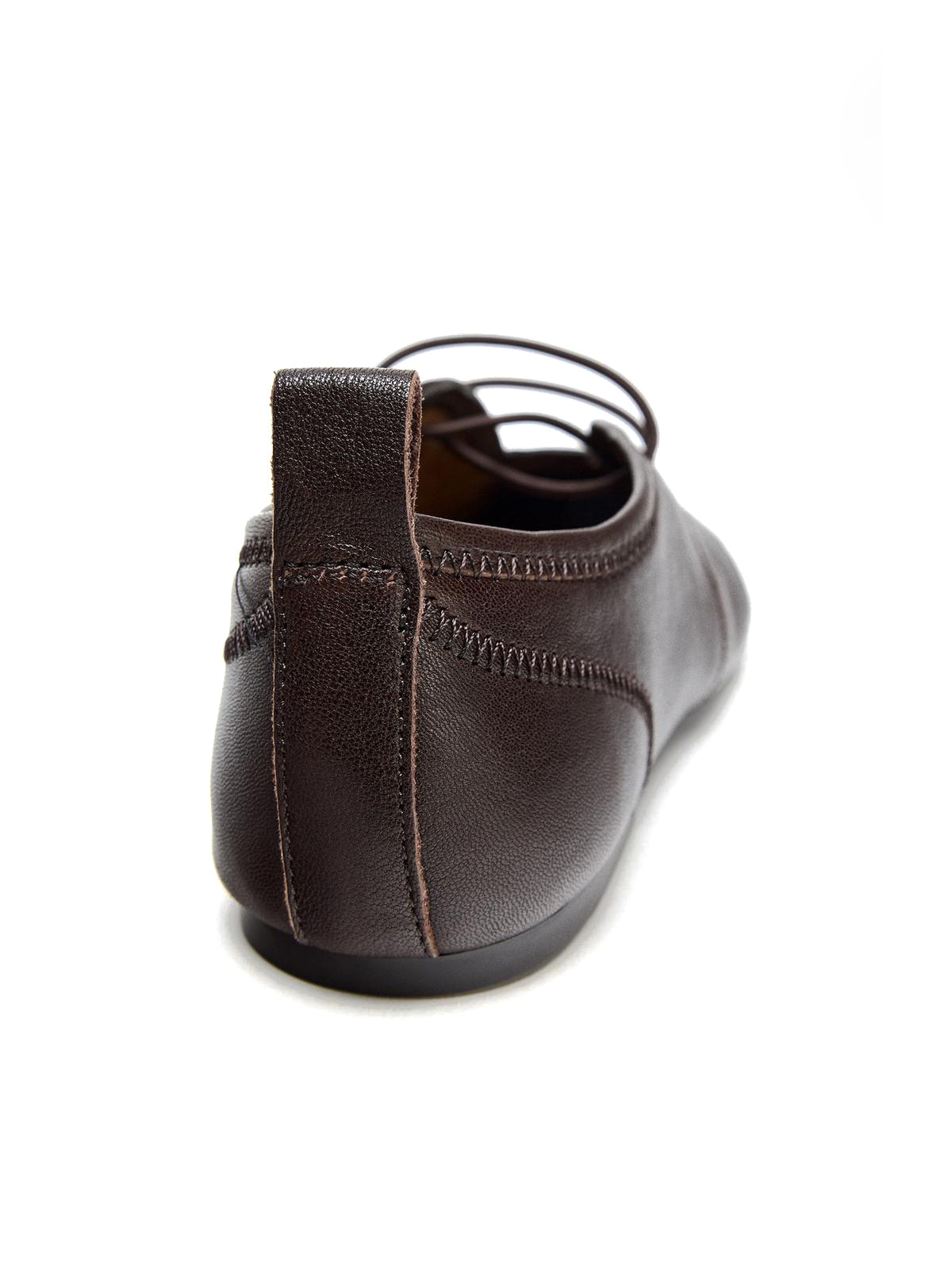Brown Square-Toe Lace-Up Chic Ballet Flats