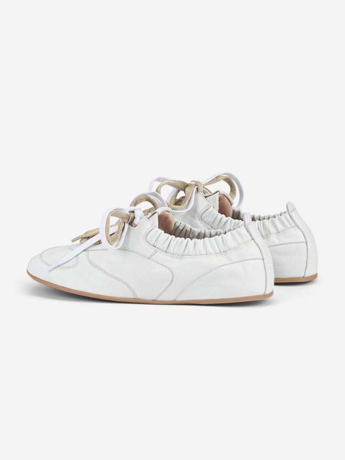 White Cow Leather Round-Toe Lace-Up Chic Flats Sneakers