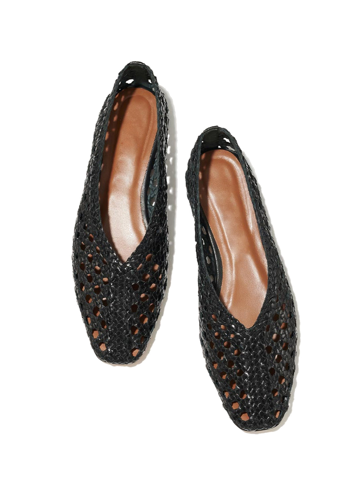 Black Woven Vegan Leather Square-Toe Chic Ballet Flats