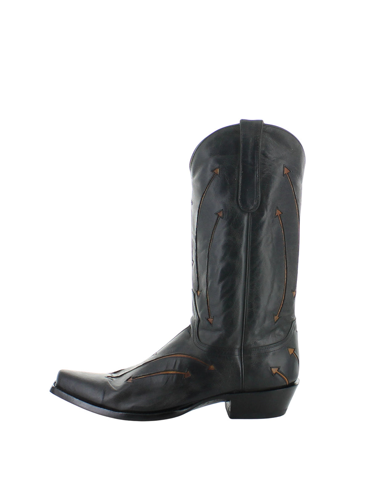 Black Snip-Toe Arrows Inlay Mid Calf Cowgirl Boots