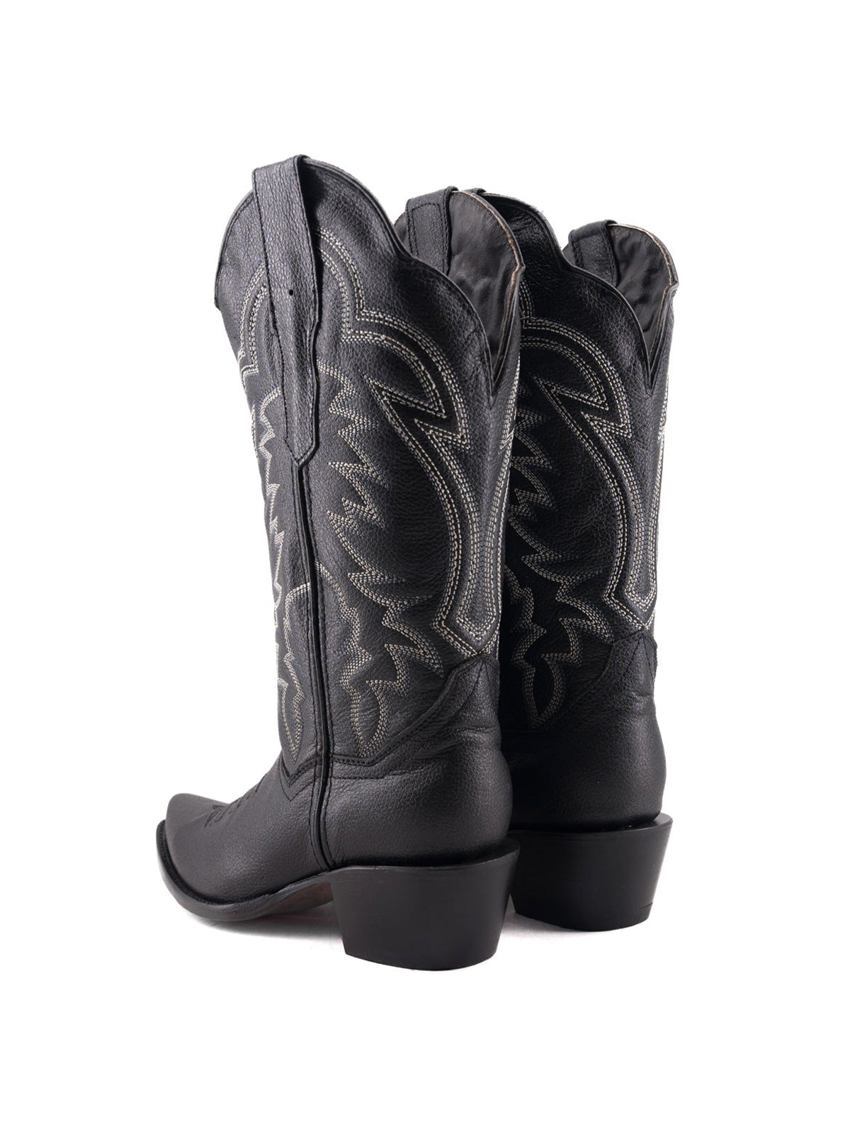Western Snip-Toe Embroidery Mid Calf Cowgirl Boots - Black