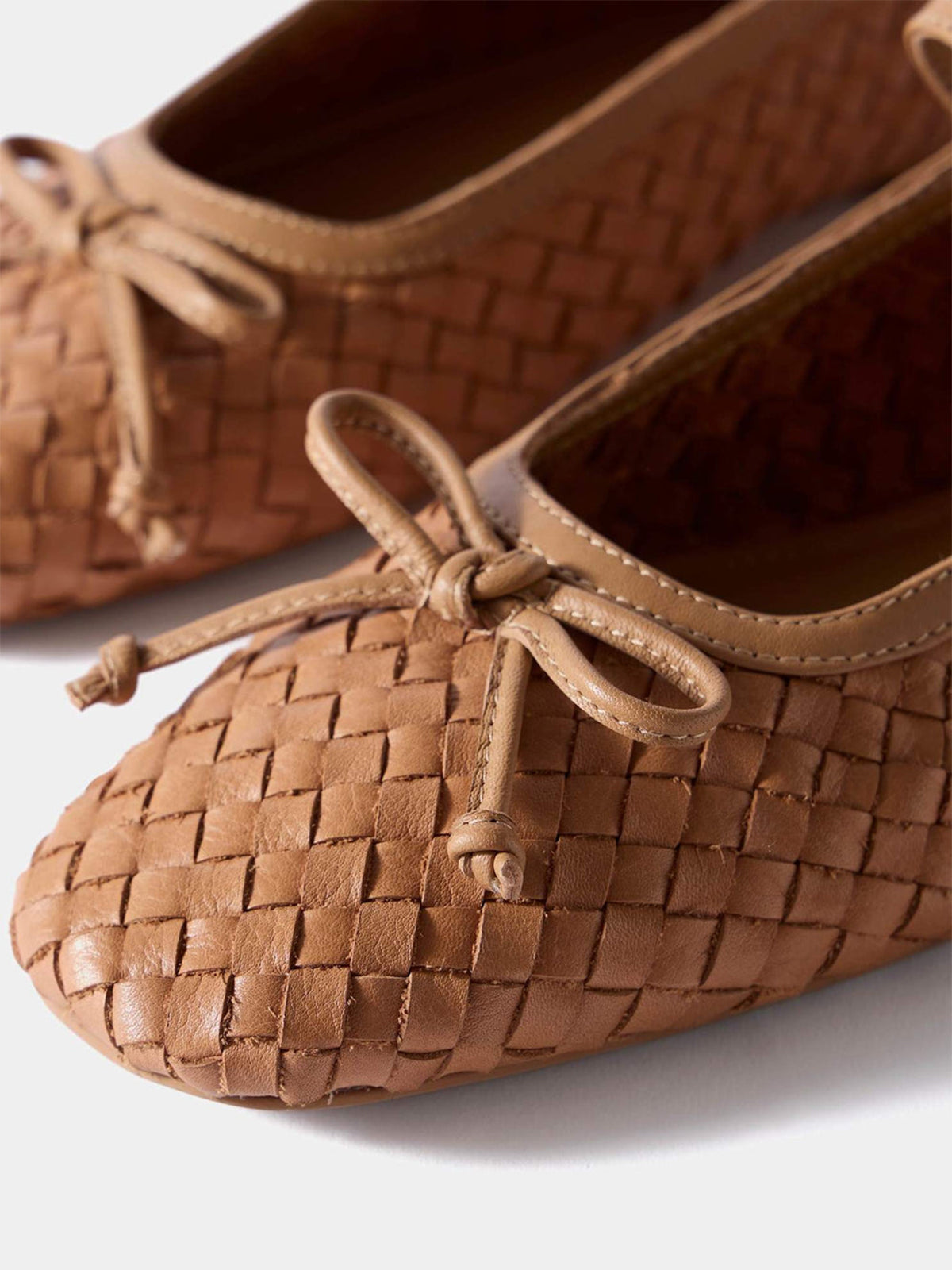 Brown Woven Vegan Leather Square-Toe Front Bow And Mary Jane Flats