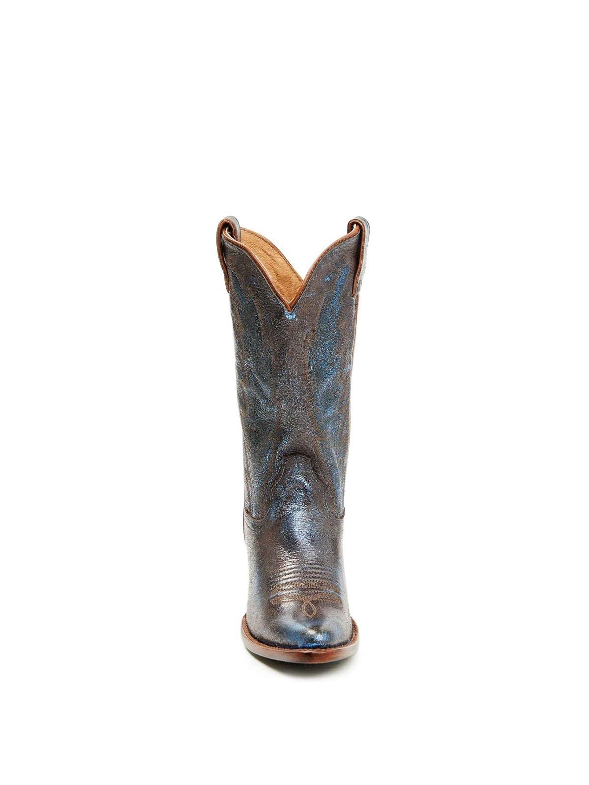 Metallic Brown Almond-Toe Classic Embroidery Mid Calf Cowgirl Boots
