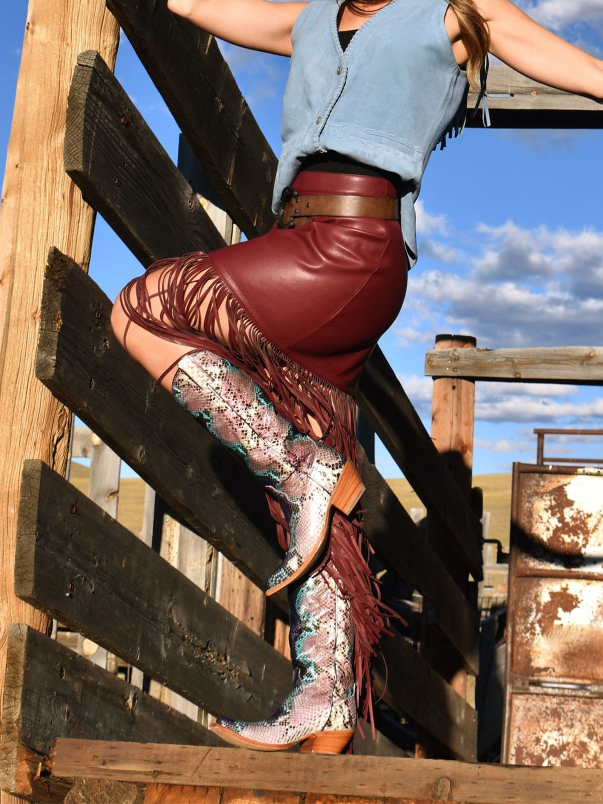 Purple Snakeskin Print Snip-Toe Sleek Wide Calf Knee High Cowgirl Boots