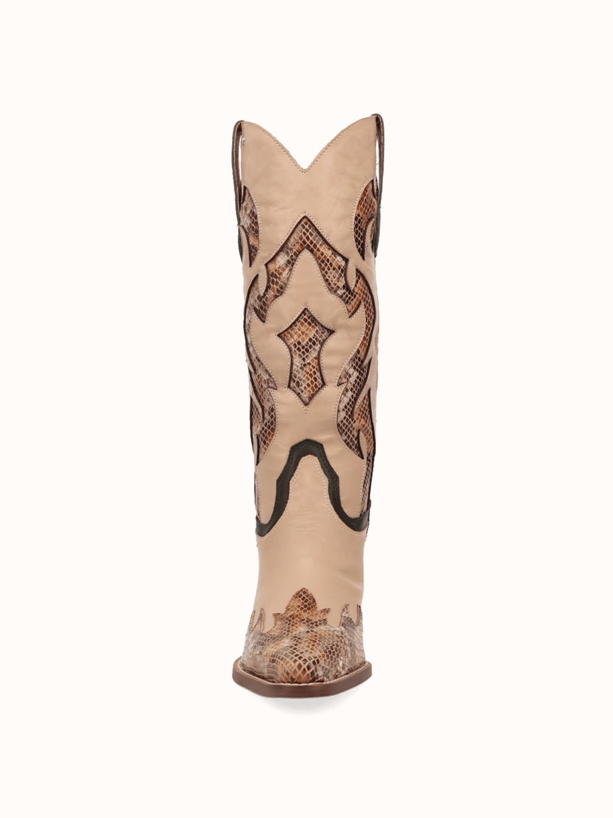 Contrast Sand And Snakeskin Pattern Snip-Toe Mid Calf Cowgirl Boots
