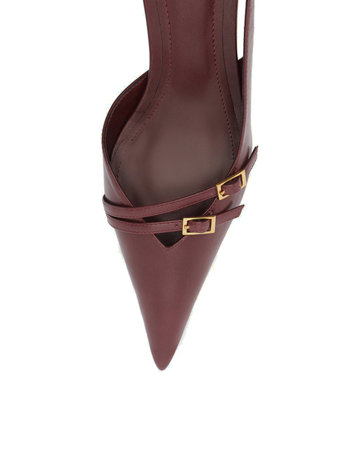 Burgundy Pointed-Toe Front Double Buckle Straps Buckle Slingback Kitten Heels
