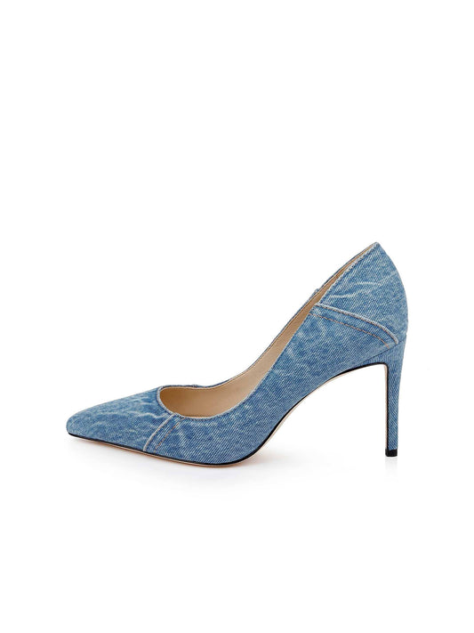 Blue Denim Pointed-Toe Slip-On Backless Pumps
