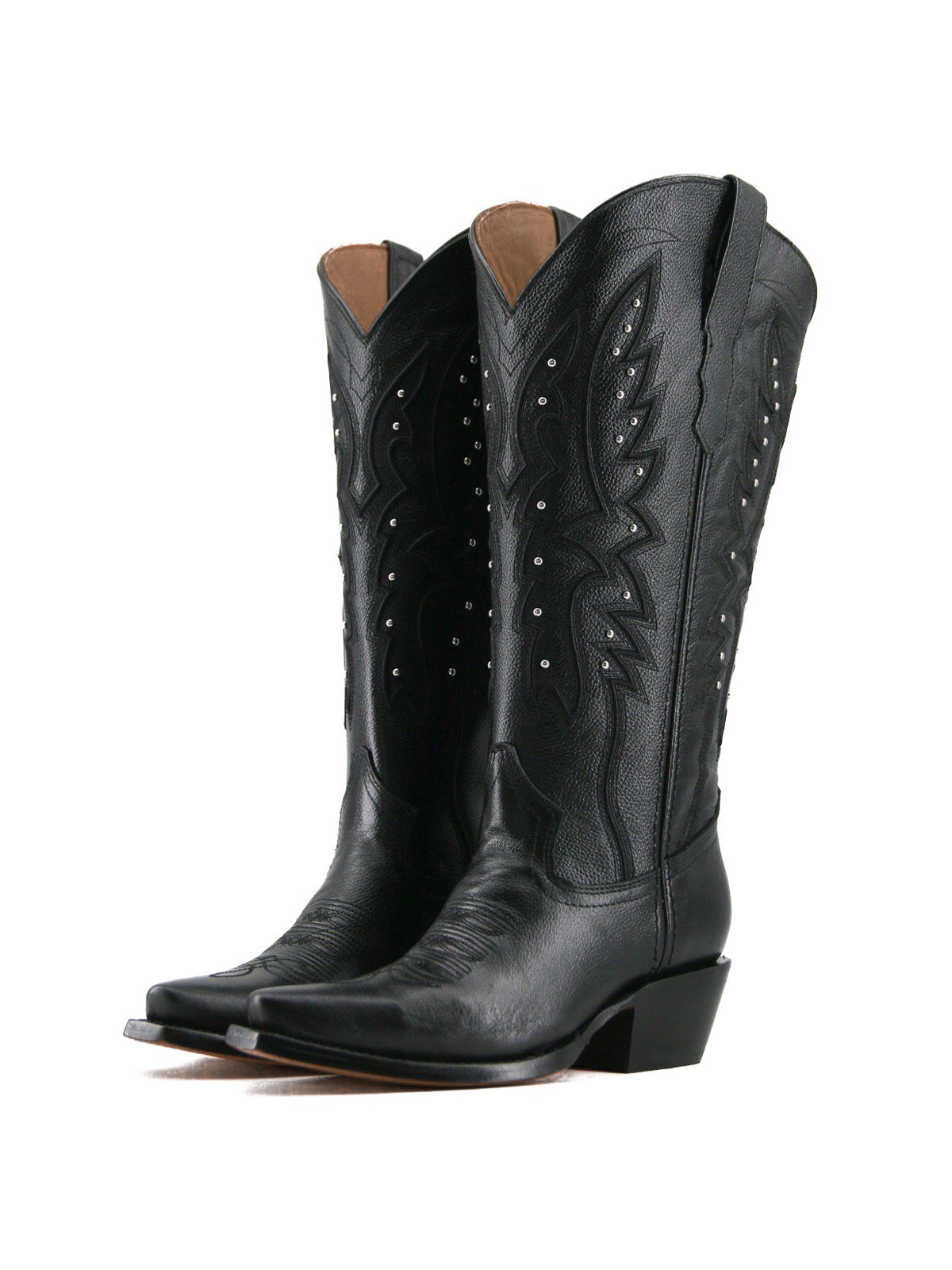 Western Snip-Toe Embroidery Half-Zip Knee High Cowgirl Boots - Classic Black