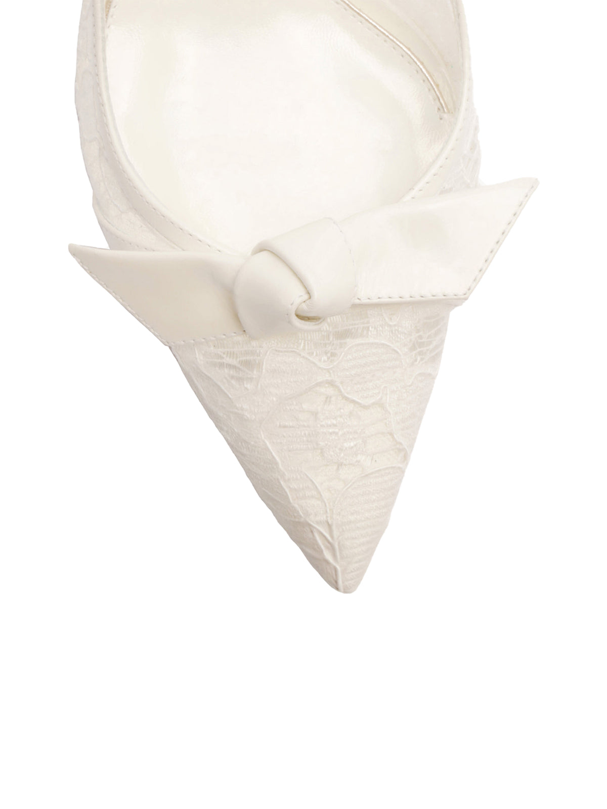 Ivory Lace Mesh Pointed-Toe Front Knot Buckle Slingback Kitten Heels