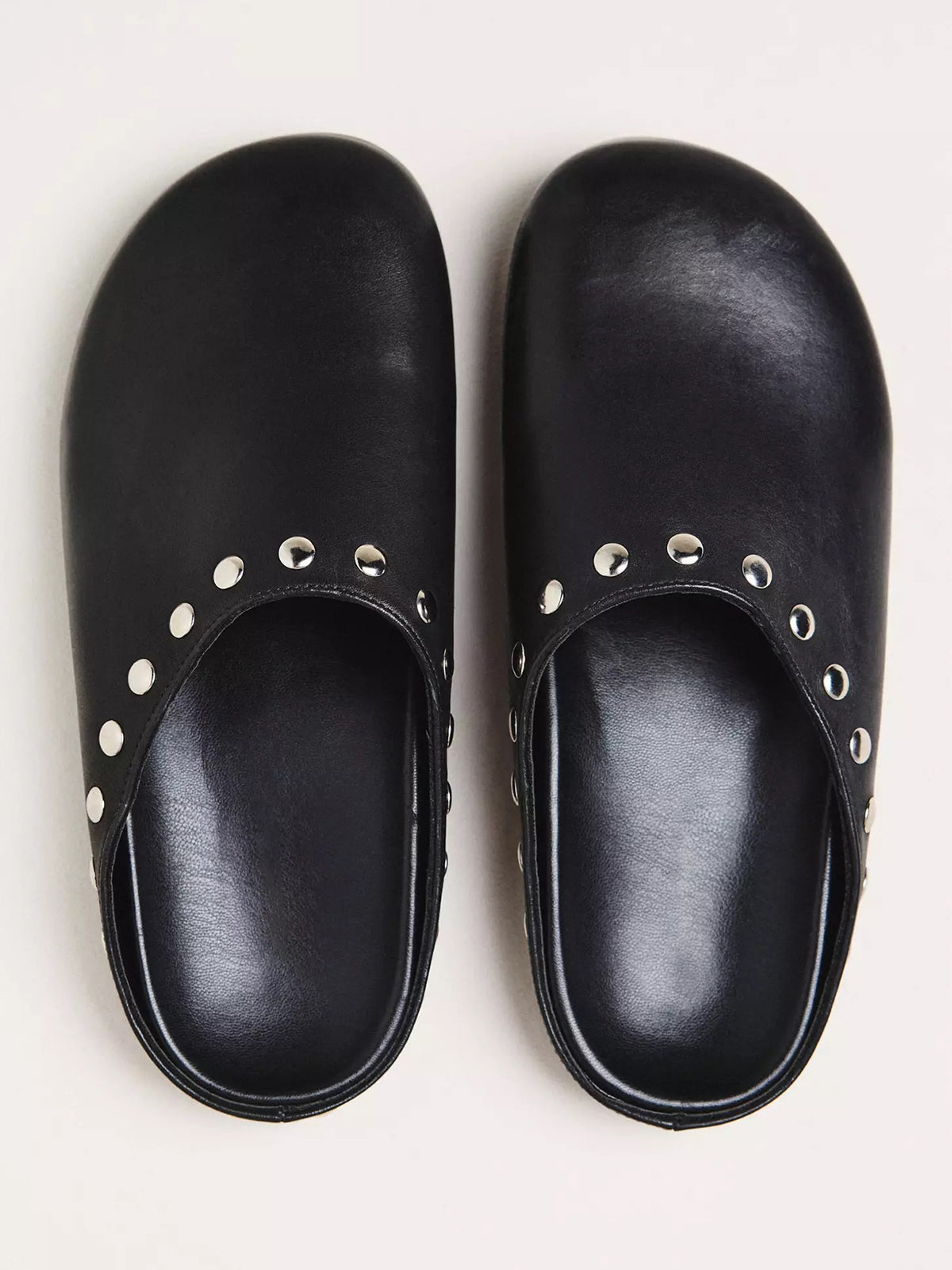 Black Square-Toe Studded Backless Slip-On Flats