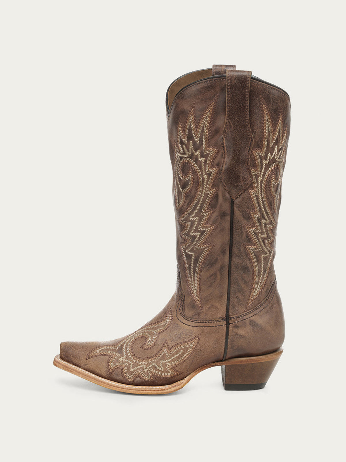 Flames Embroidery Snip-Toe Sleek Mid Calf Cowgirl Boots - Brown