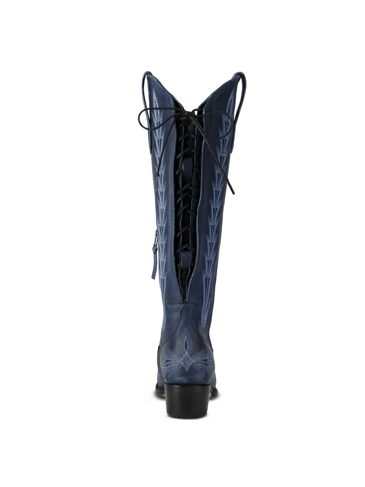 Snip-Toe Embroidery Half-Zip Back Lace-Up Knee High Cowgirl Boots - Navy