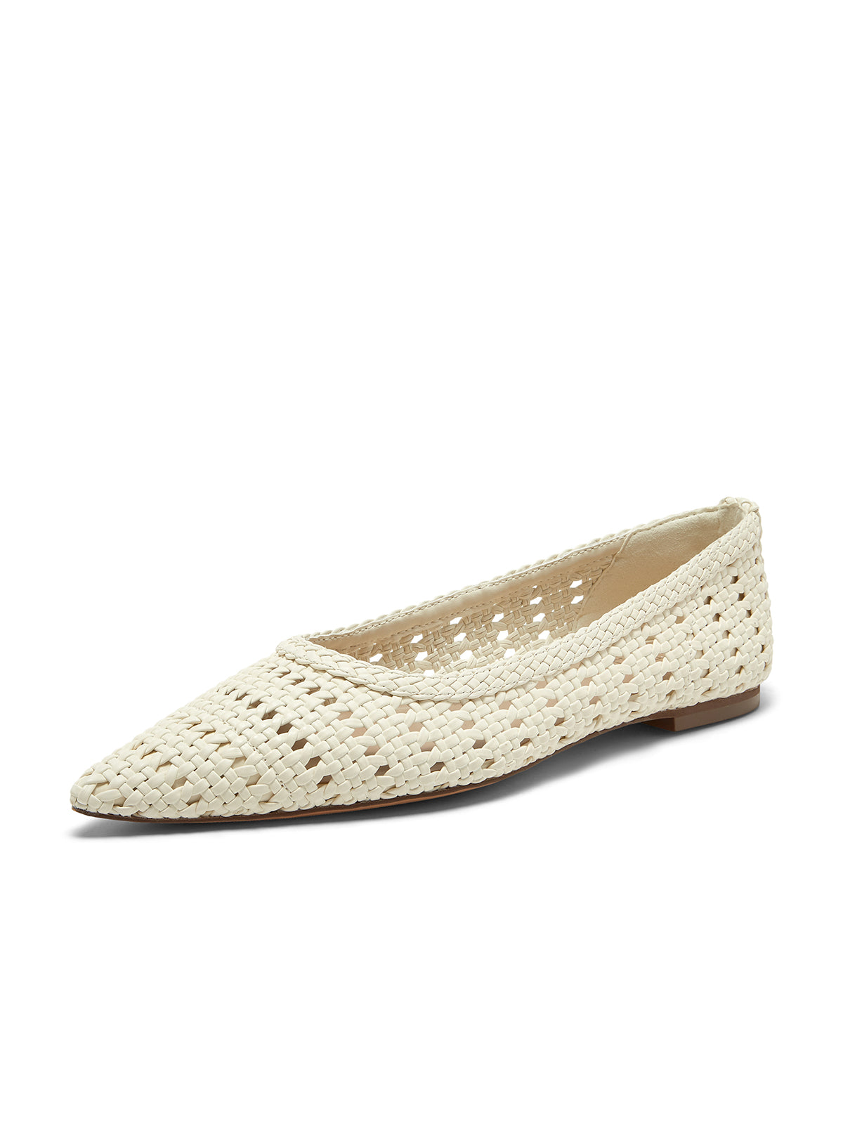 Ivory Woven Vegan Leather Pointed-Toe Slip-On Chic Flats