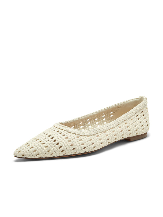 Ivory Woven Vegan Leather Pointed-Toe Slip-On Chic Flats