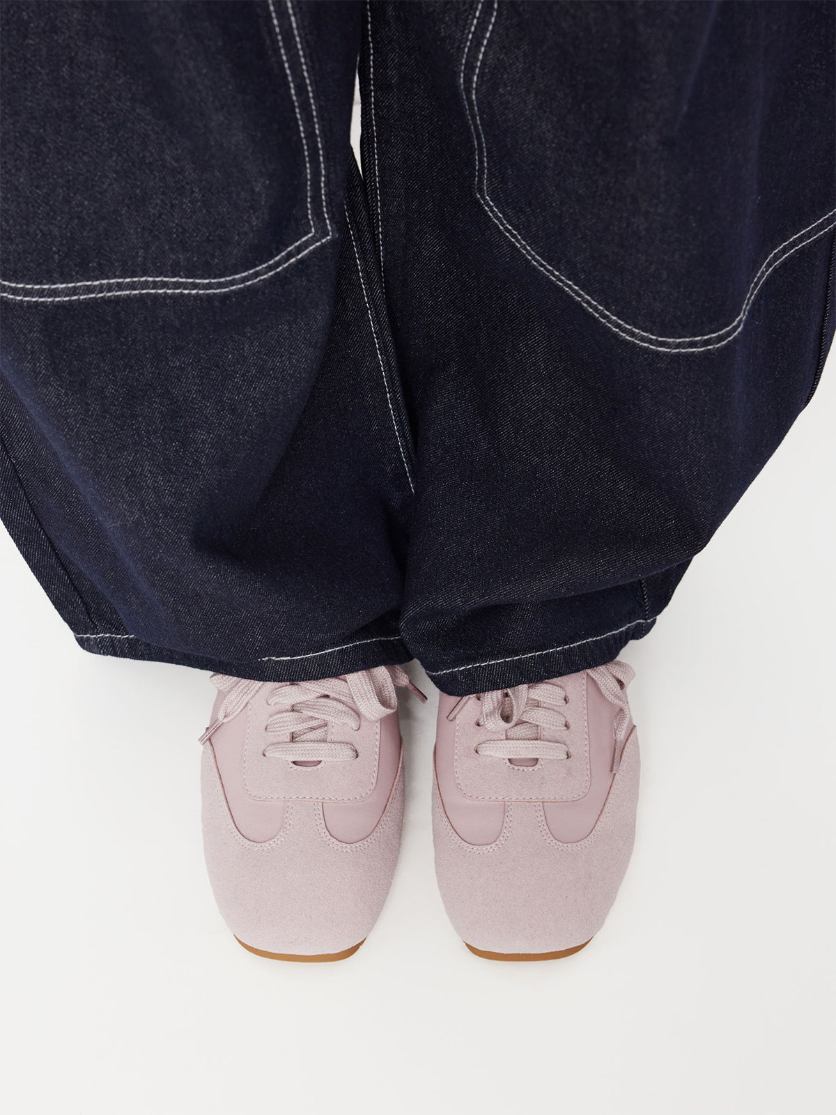 Gray Purple Cow Suede And Cow Leather Square-Toe Lace-Up Flats Sneakers