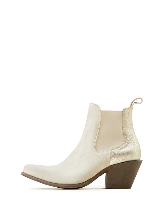 Metallic White Faux Suede Snip-Toe Simple Short Ankle Western Boots
