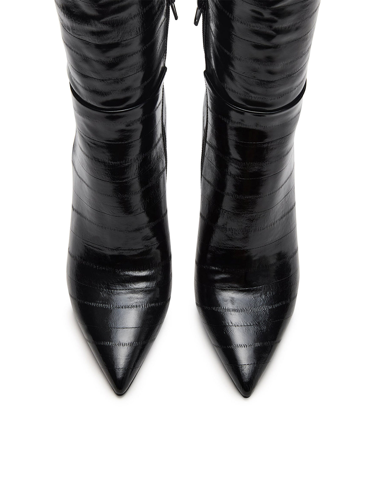 Black Eel Pattern Pointed-Toe Half-Zip Knee High Stiletto Boots