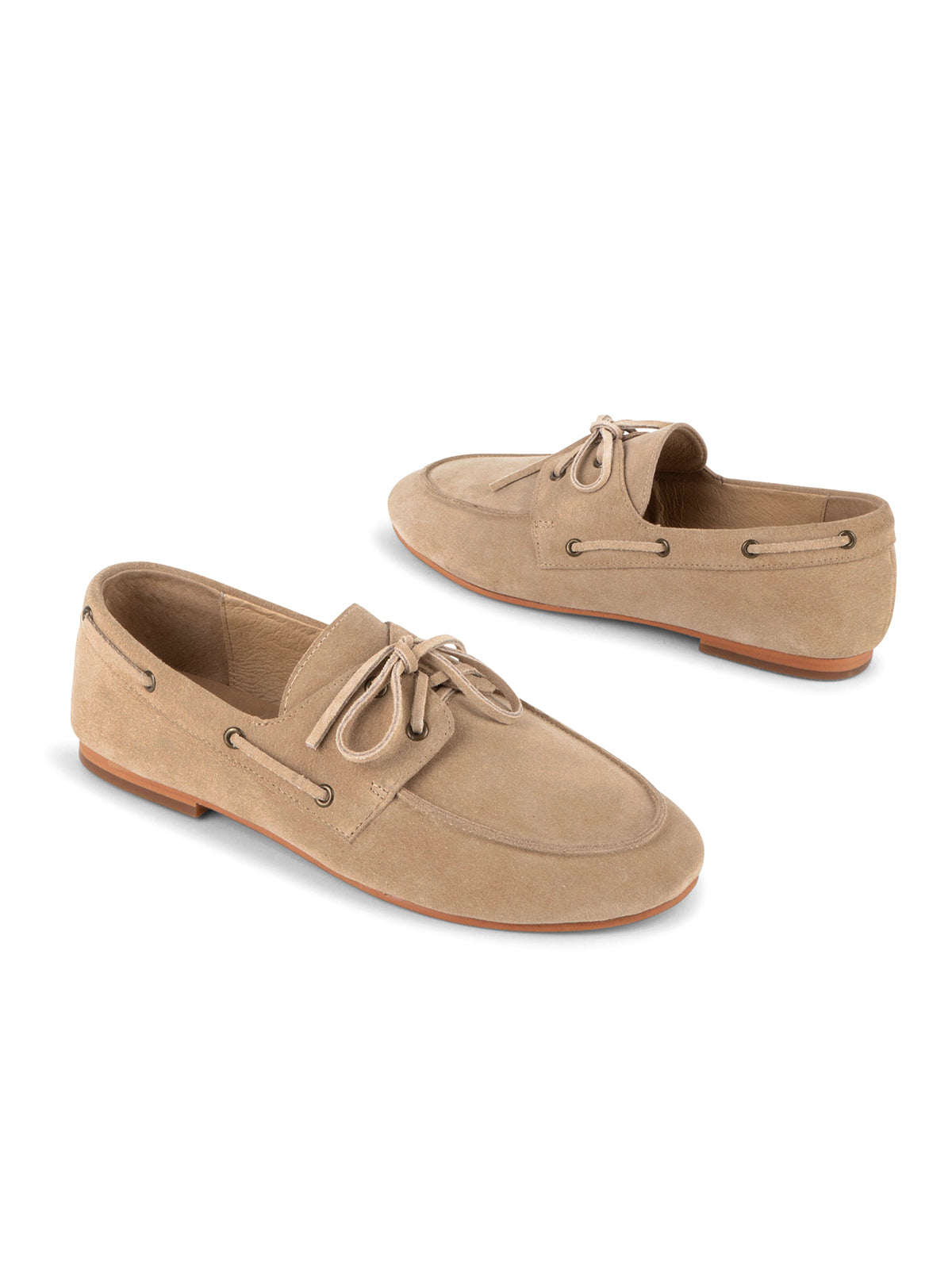 Sand Cow Suede Round-Toe Lace-Up Boat Shoes Flats